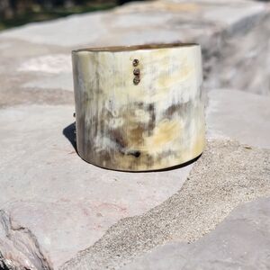 Wide Horn Cuff Bracelet with Crystal Accents - Cream and Brown
